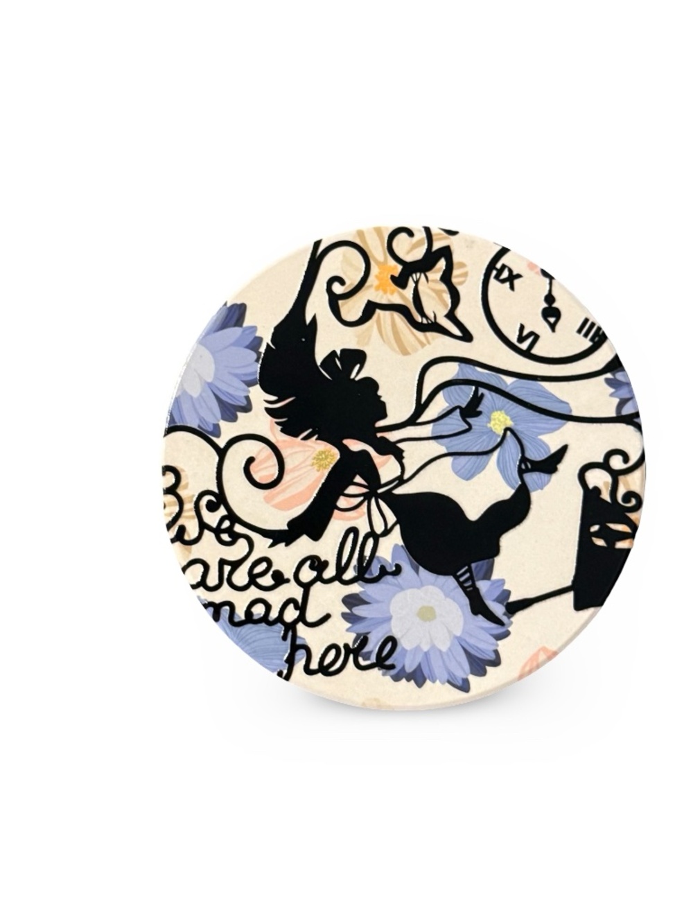Alice in Wonderland "We Are All Mad Here" Ceramic Coaster 4in Cork Back
